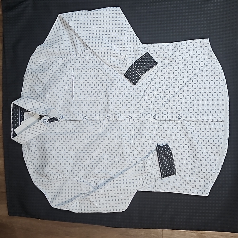 Craft Flow, white & blue circle, long-sleeve,  button down,  cotton,  size large